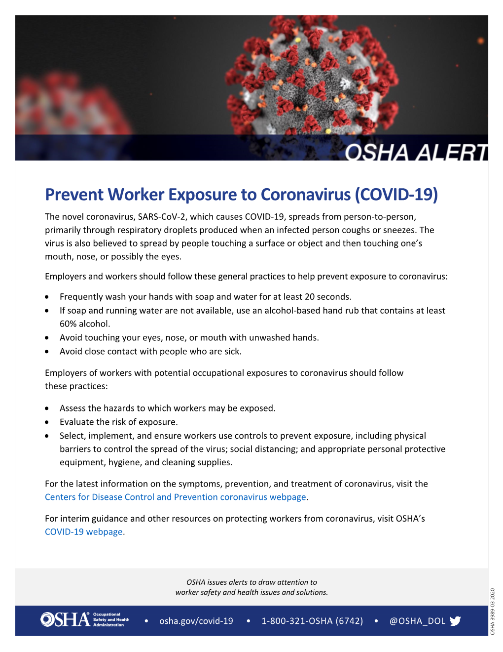 Prevent Worker Exposure to Coronavirus (COVID-19)