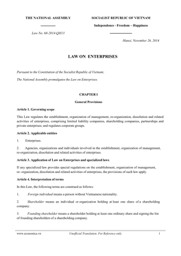 Law on Enterprises, 2014