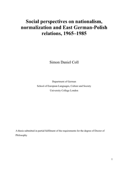Social Perspectives on Nationalism, Normalization and East German-Polish Relations, 1965–1985