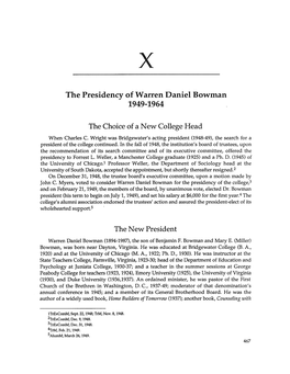 The Presidency of Warren Daniel Bowman 1949-1964
