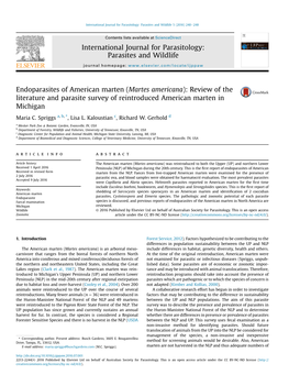 Endoparasites of American Marten (Martes Americana): Review of the Literature and Parasite Survey of Reintroduced American Marten in Michigan