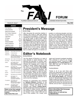 President's Message FORUM Editor's Notebook