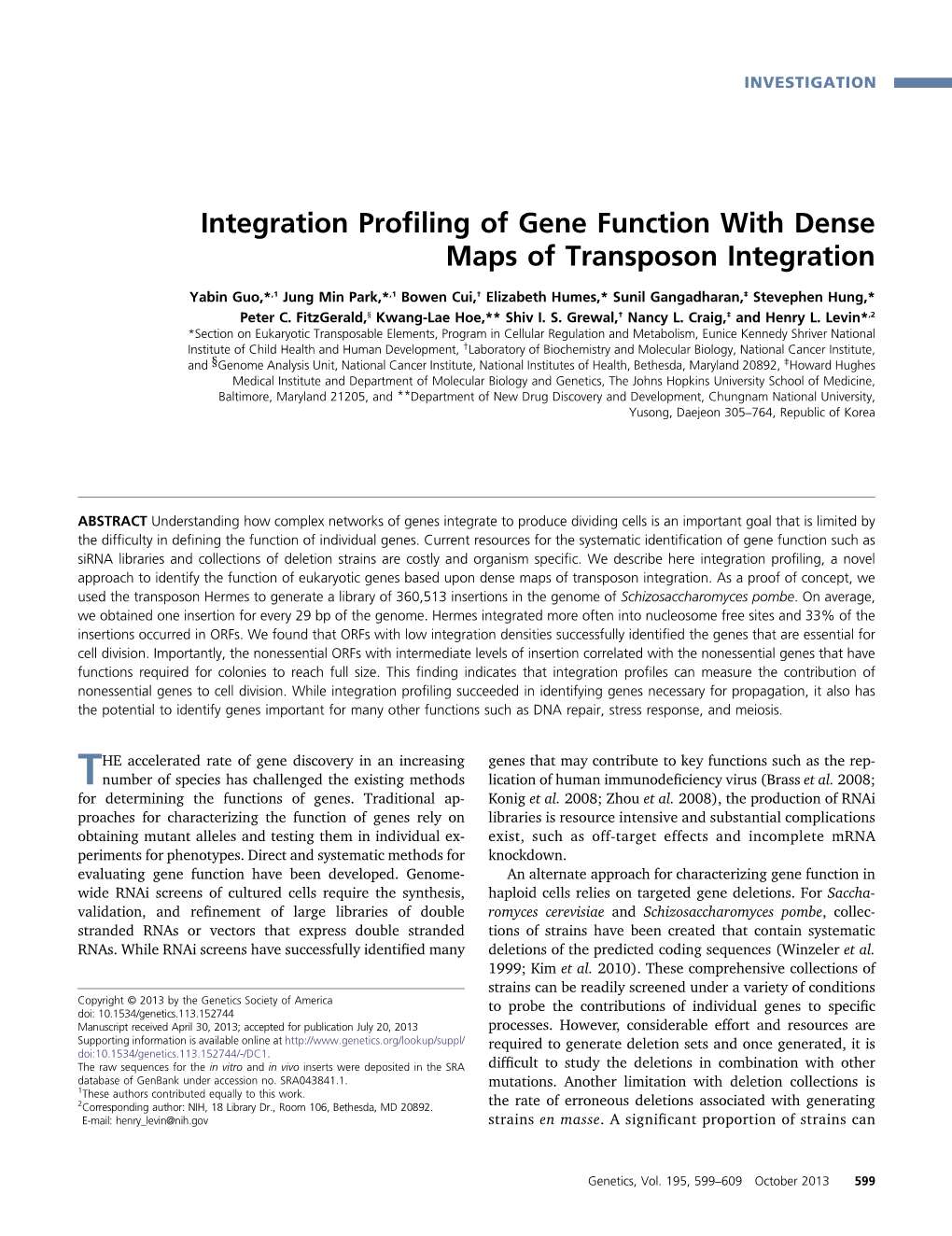 Integration Profiling of Gene Function with Dense Maps of Transposon
