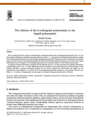The Relation of the D-Orthogonal Polynomials to the Appell Polynomials