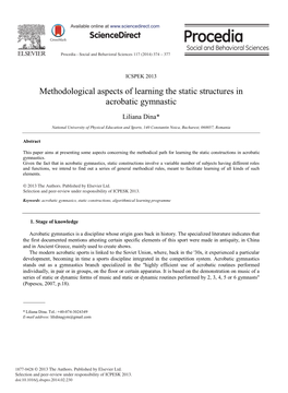 Methodological Aspects of Learning the Static Structures in Acrobatic Gymnastic