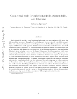 Geometrical Tools for Embedding Fields, Submanifolds, and Foliations Arxiv