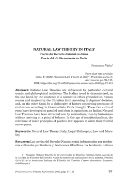 NATURAL LAW THEORY in ITALY Teoría Del Derecho Natural En Italia Teoria Del Diritto Naturale in Italia