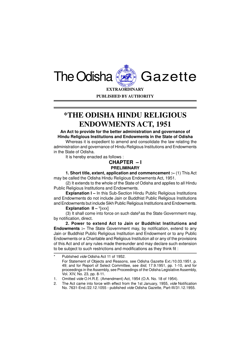 The Odisha Hindu Religious Endowments Act, 1951