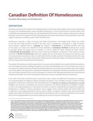 Canadian Definition of Homelessness Canadian Observatory on Homelessness1