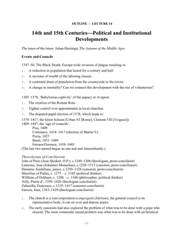 LECTURE 14 14Th and 15Th Centuries—Political and Institutional Developments