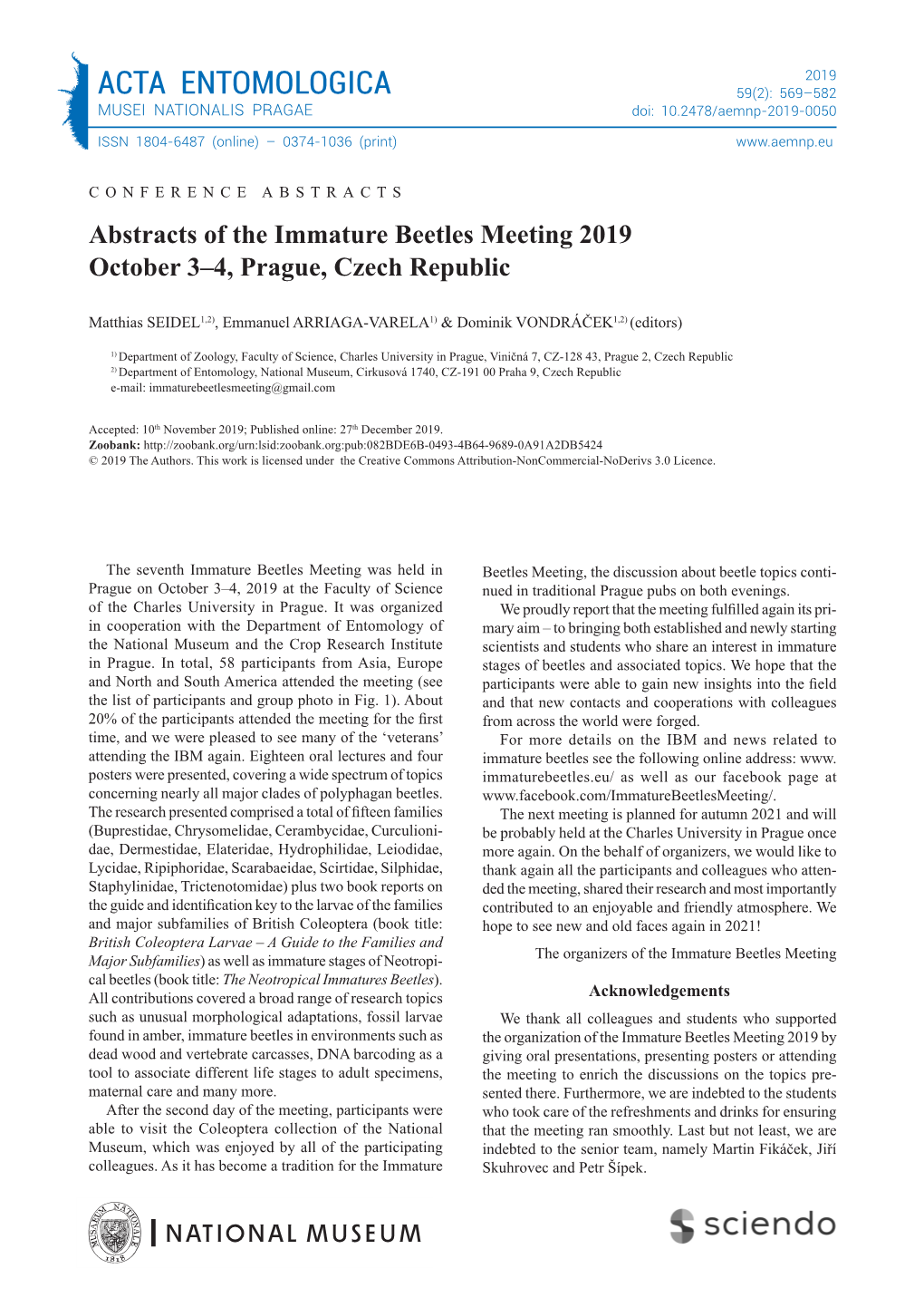 ACTA ENTOMOLOGICA 59(2): 569–582 MUSEI NATIONALIS PRAGAE Doi: 10.2478/Aemnp-2019-0050