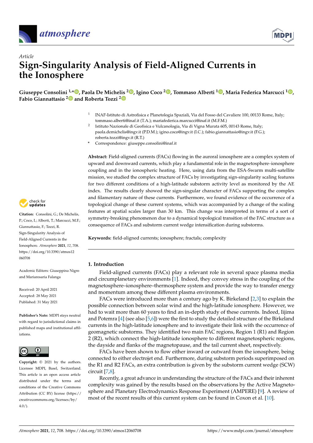 Sign-Singularity Analysis of Field-Aligned Currents in the Ionosphere