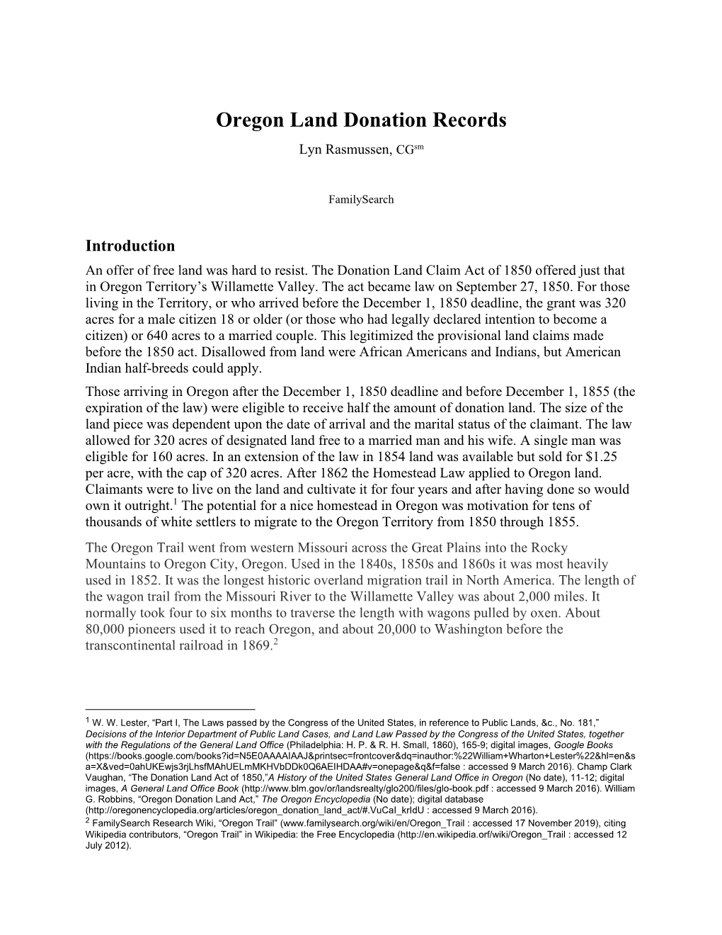 Oregon Land Donation Records