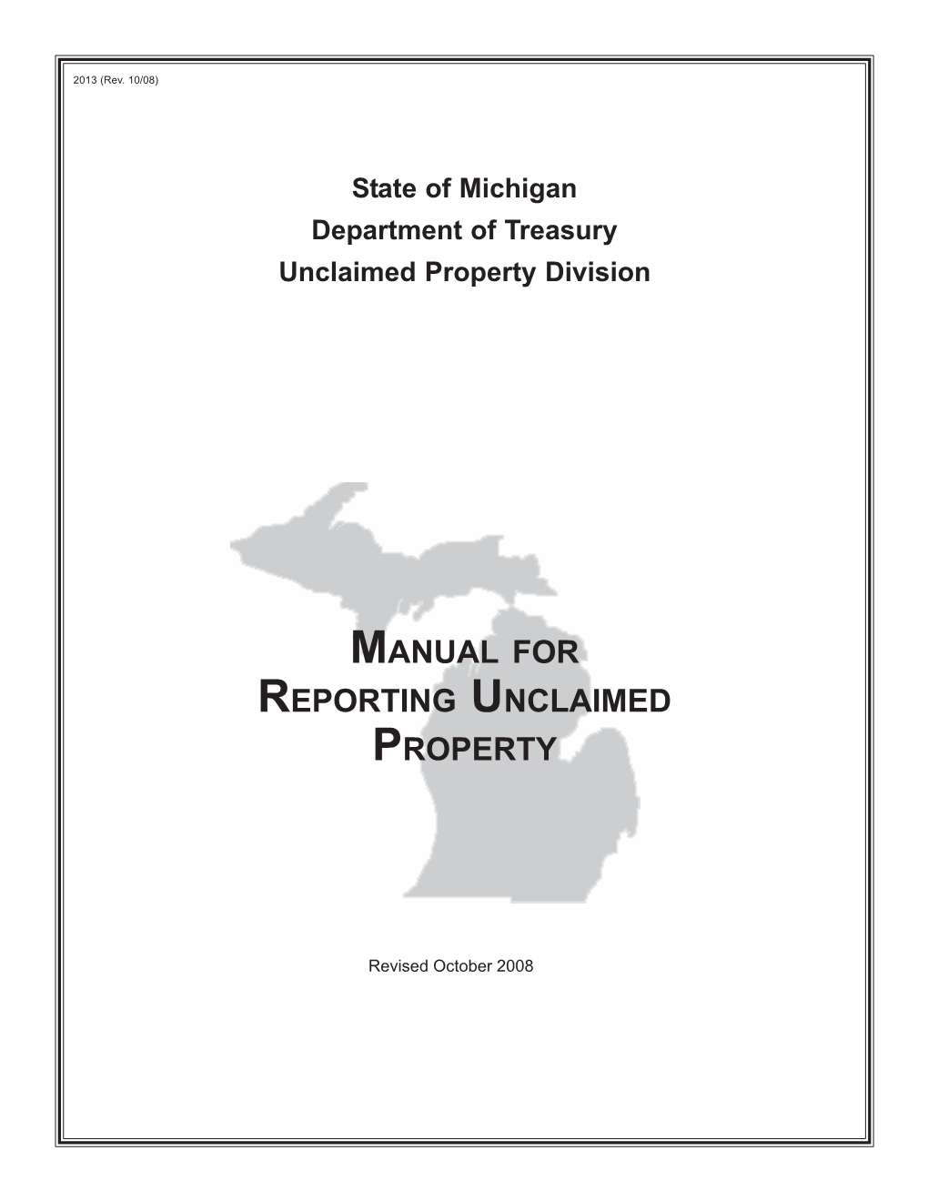 2013, Manual for Reporting Unclaimed Property