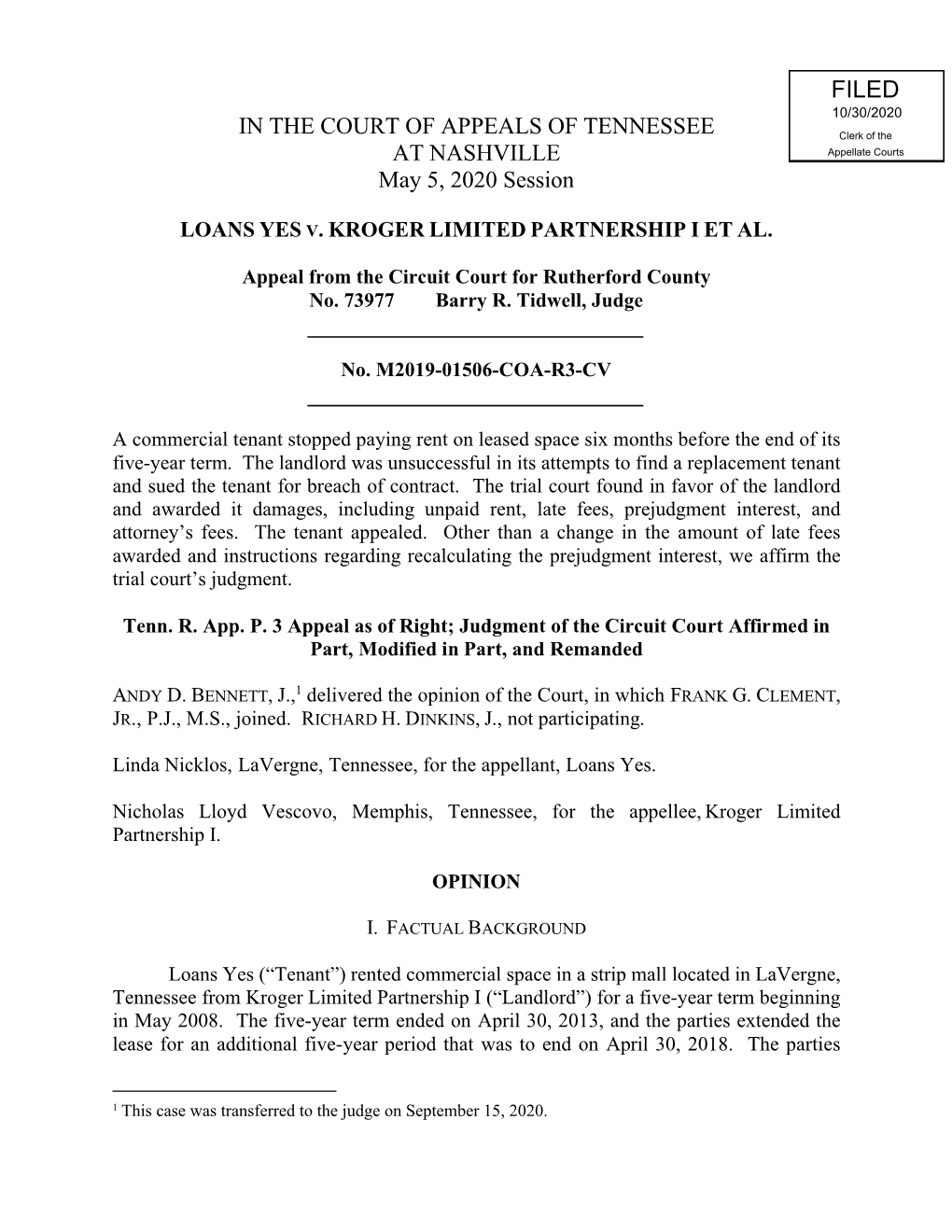 Loans Yes V. Kroger Limited Partnership I Et Al