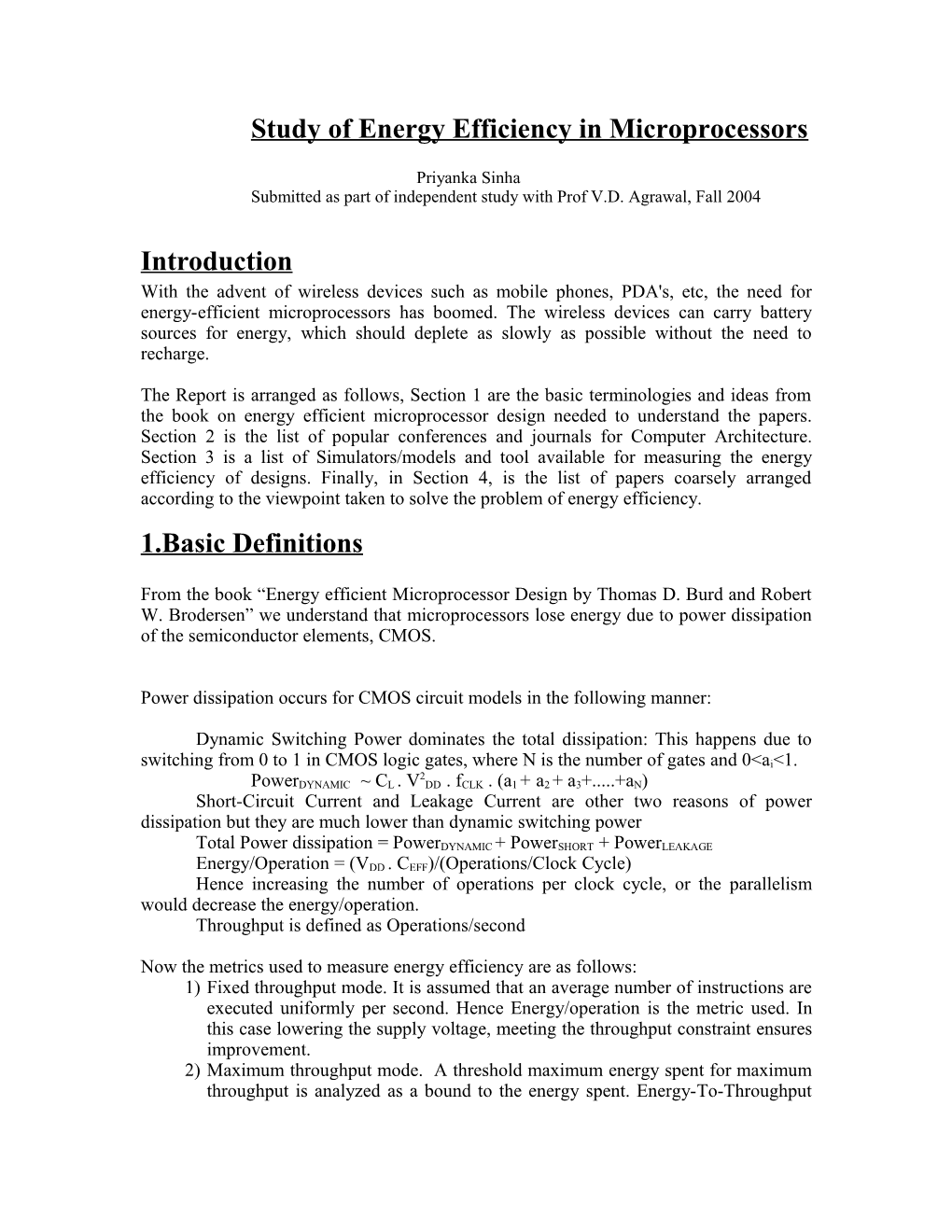 Study of Energy Efficiency in Microprocessors