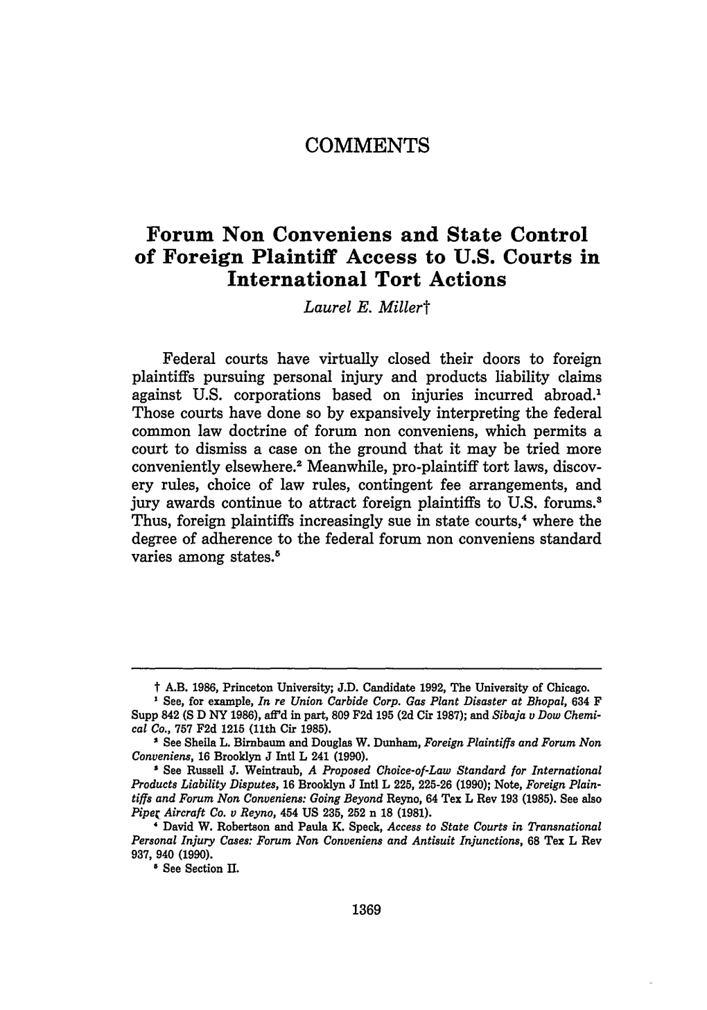 Forum Non Conveniens and State Control of Foreign Plaintiff Access to U.S