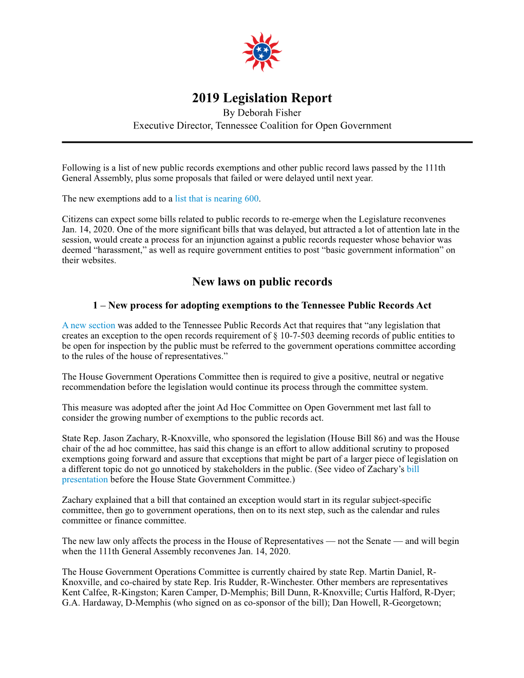 2019 Legislation Report for TCOG Members