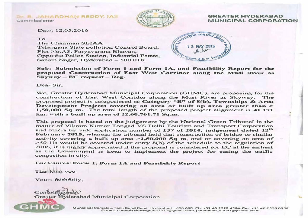 FORM 1 for the Proposed Development of East West Corridor Along the Musi River As Skyway