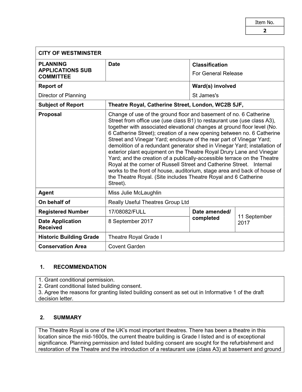 Theatre Royal, Catherine Street, London, WC2B 5JF, Proposal Change of Use of the Ground Floor and Basement of No