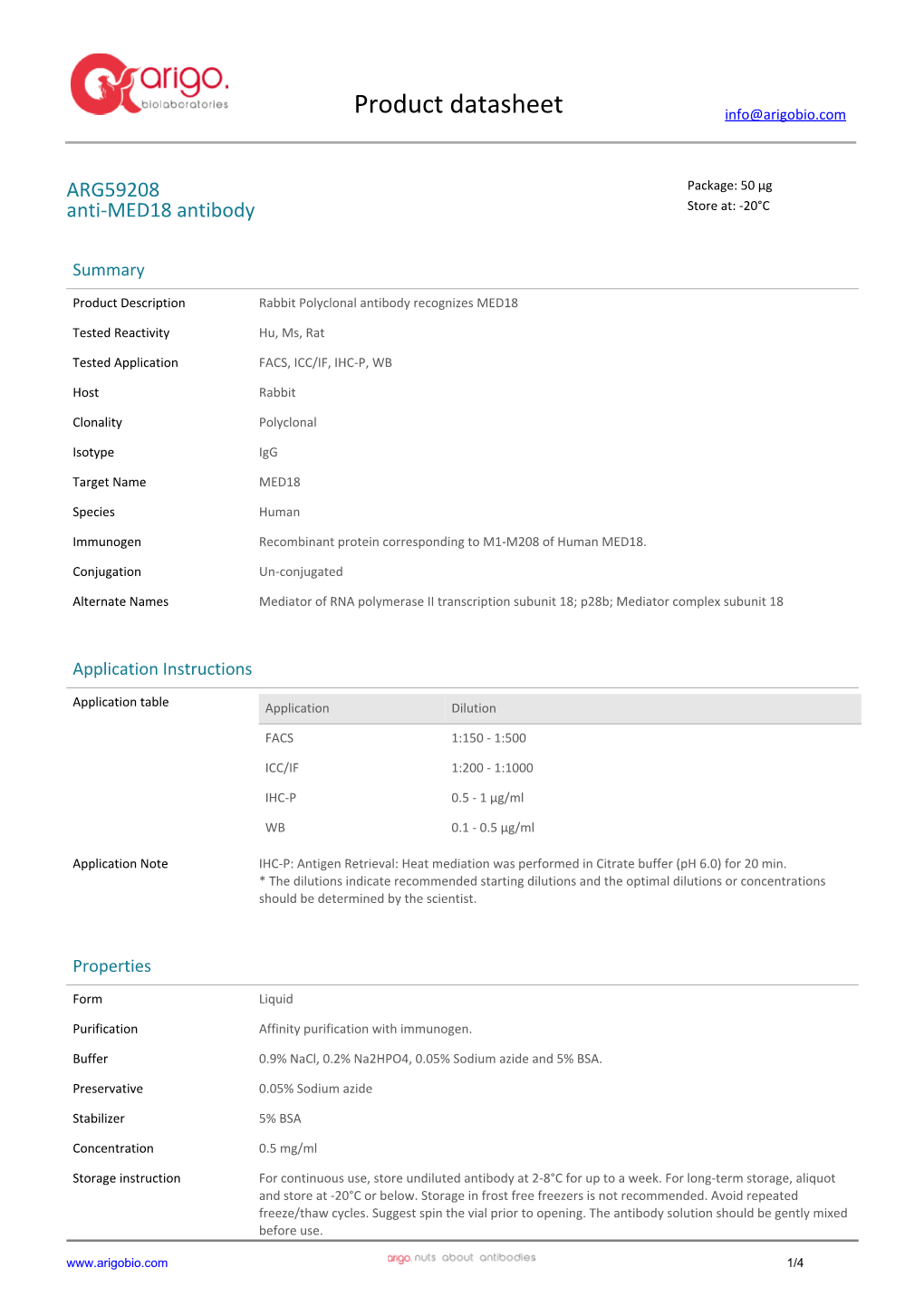 Anti-MED18 Antibody (ARG59208)