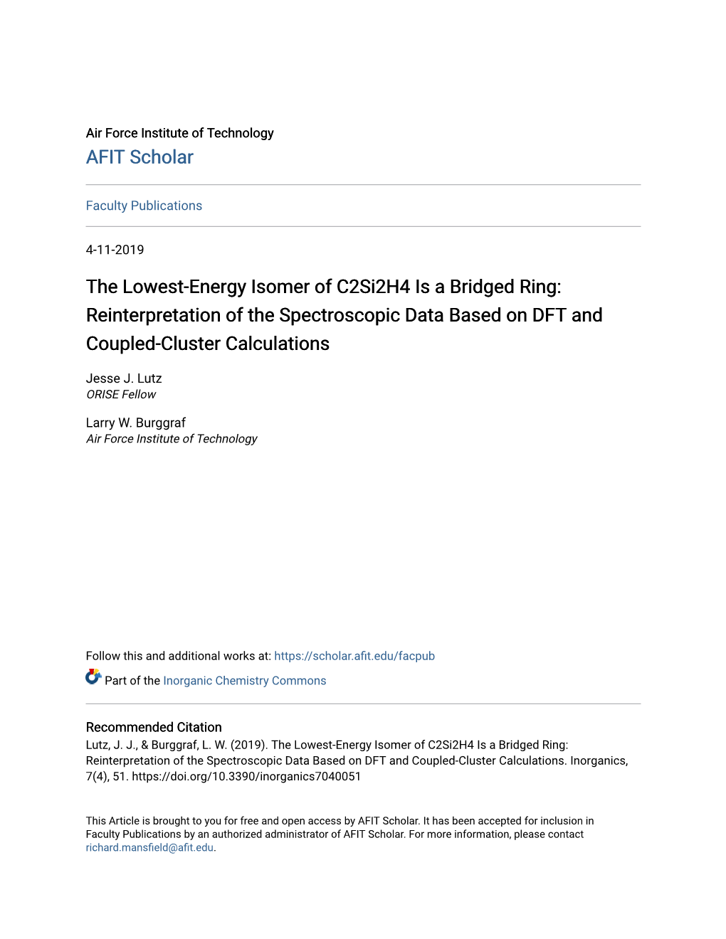 The Lowest-Energy Isomer of C2si2h4 Is a Bridged Ring: Reinterpretation of the Spectroscopic Data Based on DFT and Coupled-Cluster Calculations