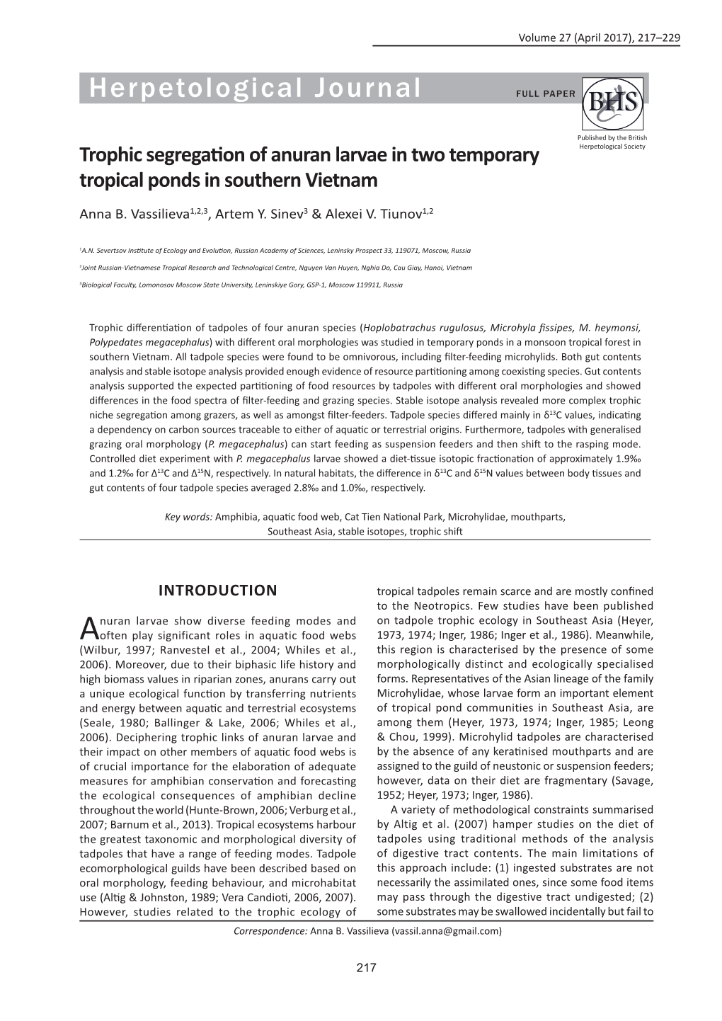 Herpetological Journal FULL PAPER