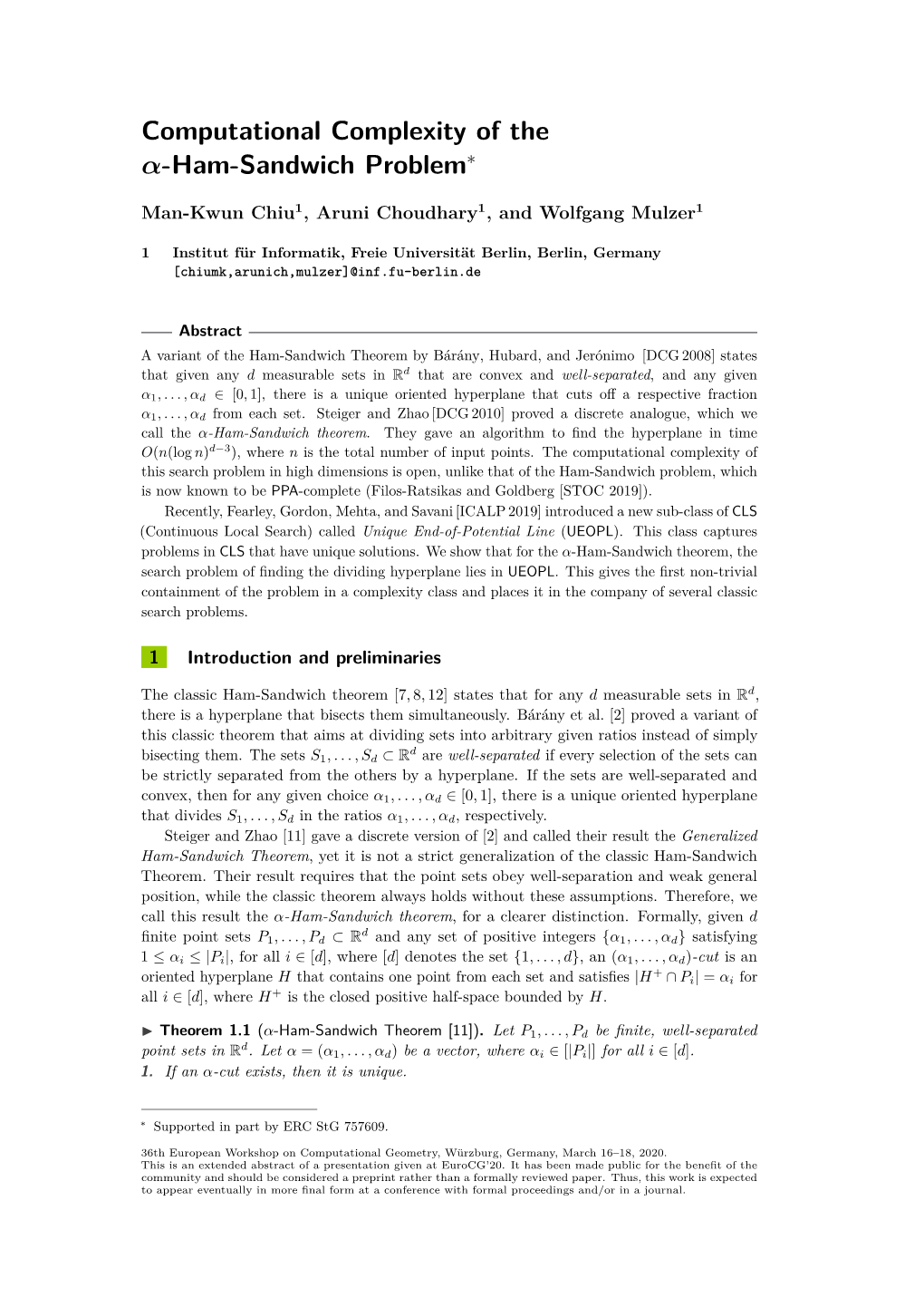 Computational Complexity of the Α-Ham-Sandwich Problem∗