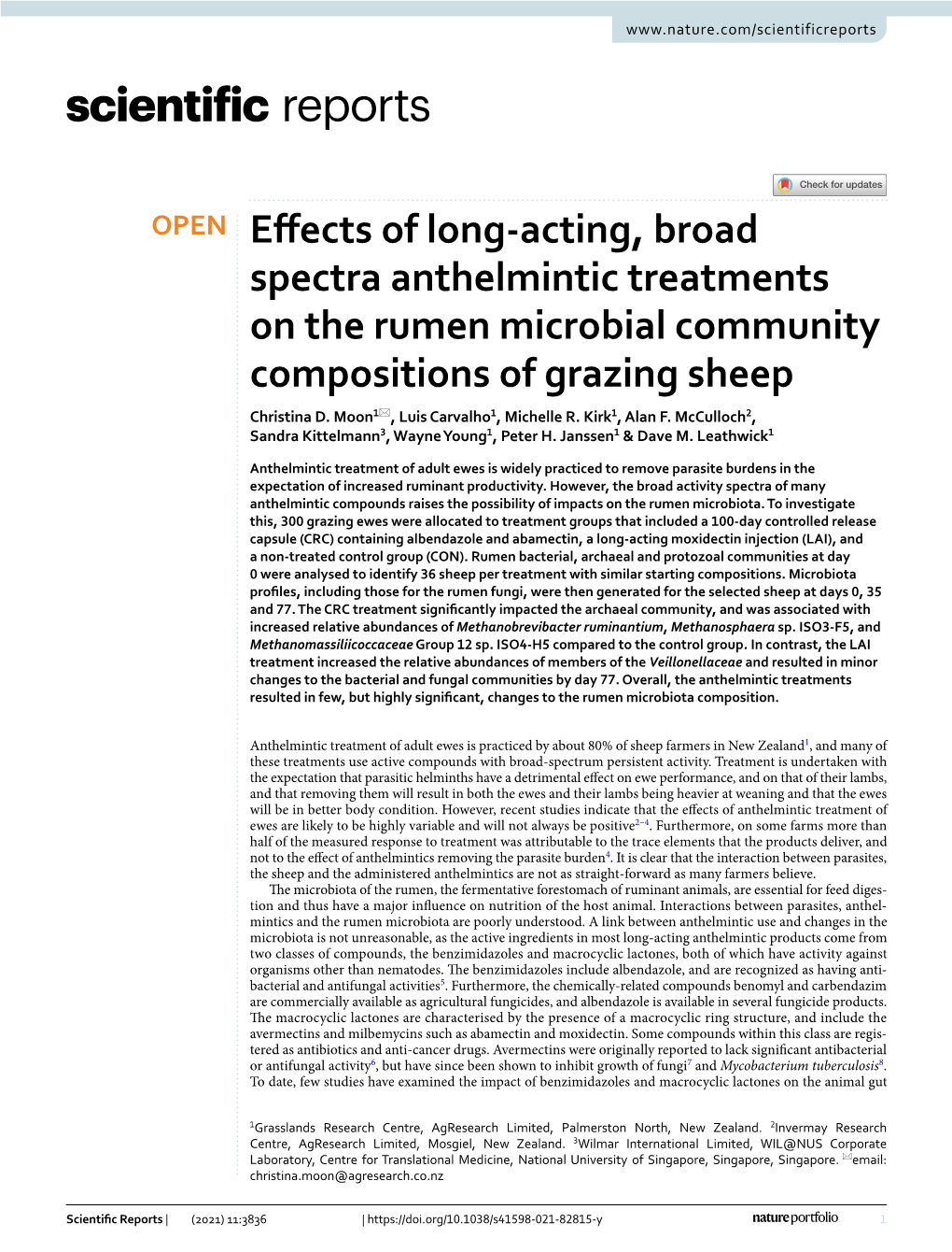 Effects of Long-Acting, Broad Spectra Anthelmintic Treatments on The