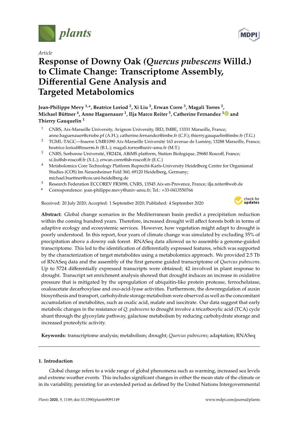 Response of Downy Oak (Quercus Pubescens Willd.) to Climate Change: Transcriptome Assembly, Differential Gene Analysis and Targe