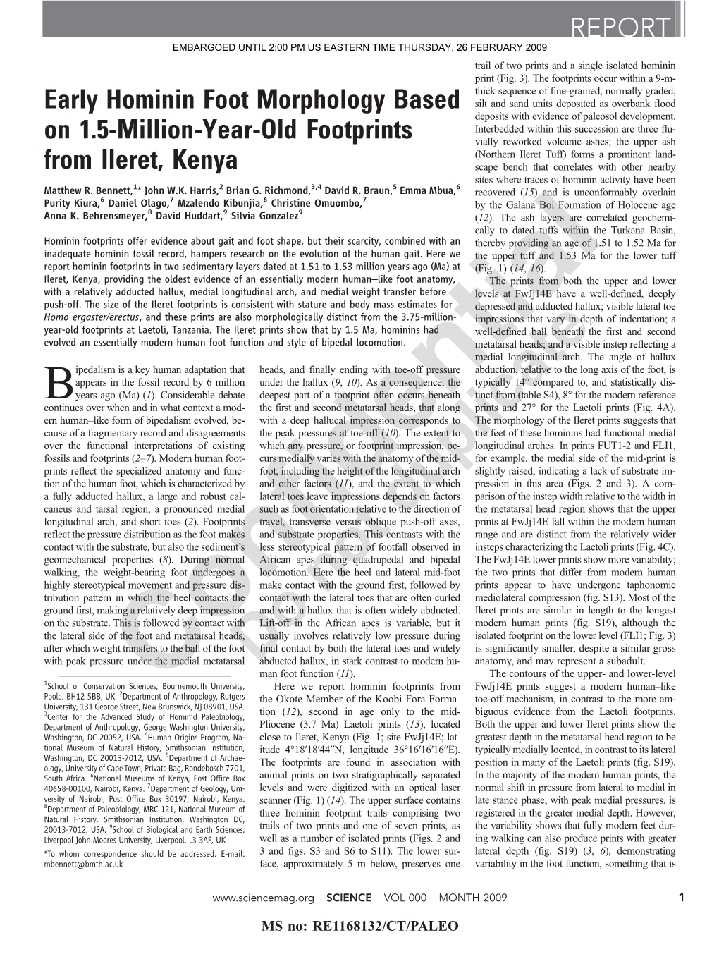 Early Hominin Foot Morphology Based on 1.5-Million-Year-Old