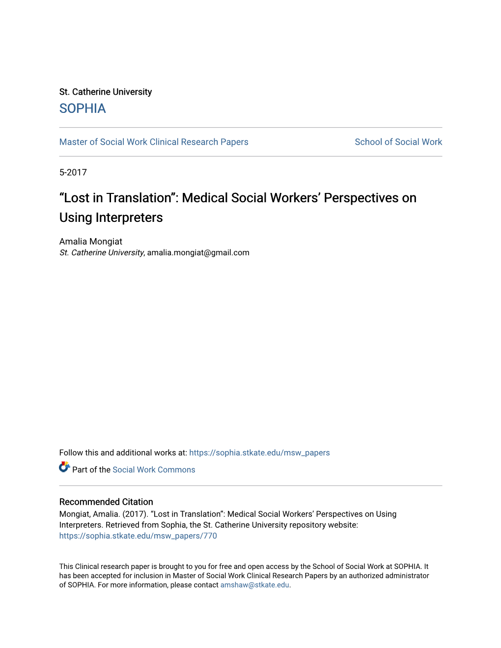 Medical Social Workers' Perspectives on Using Interpreters