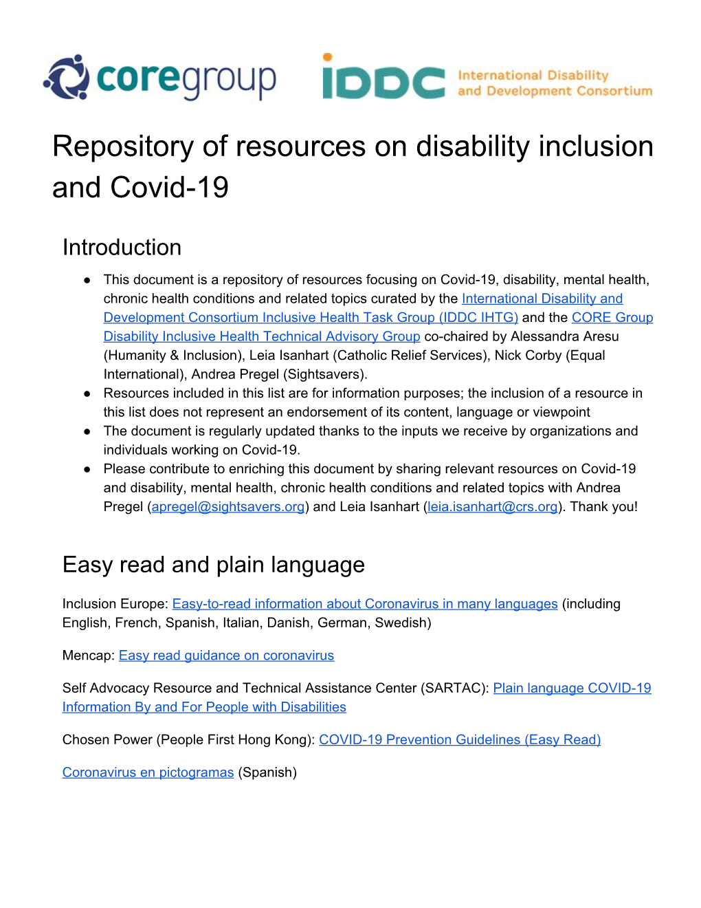 Repository of Resources on Disability Inclusion and Covid-19