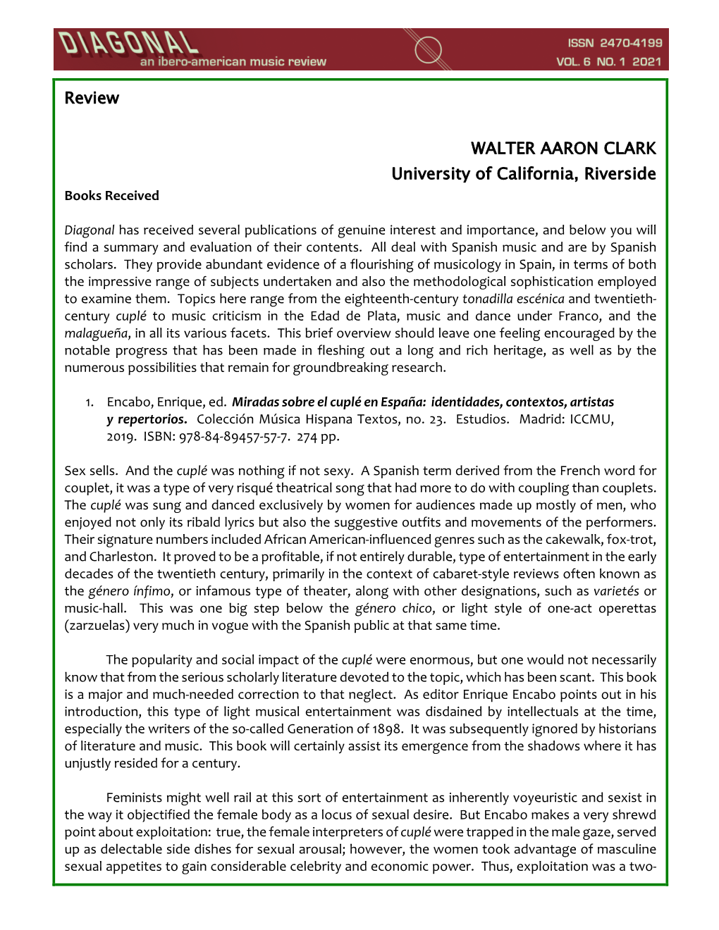 Review WALTER AARON CLARK University of California, Riverside