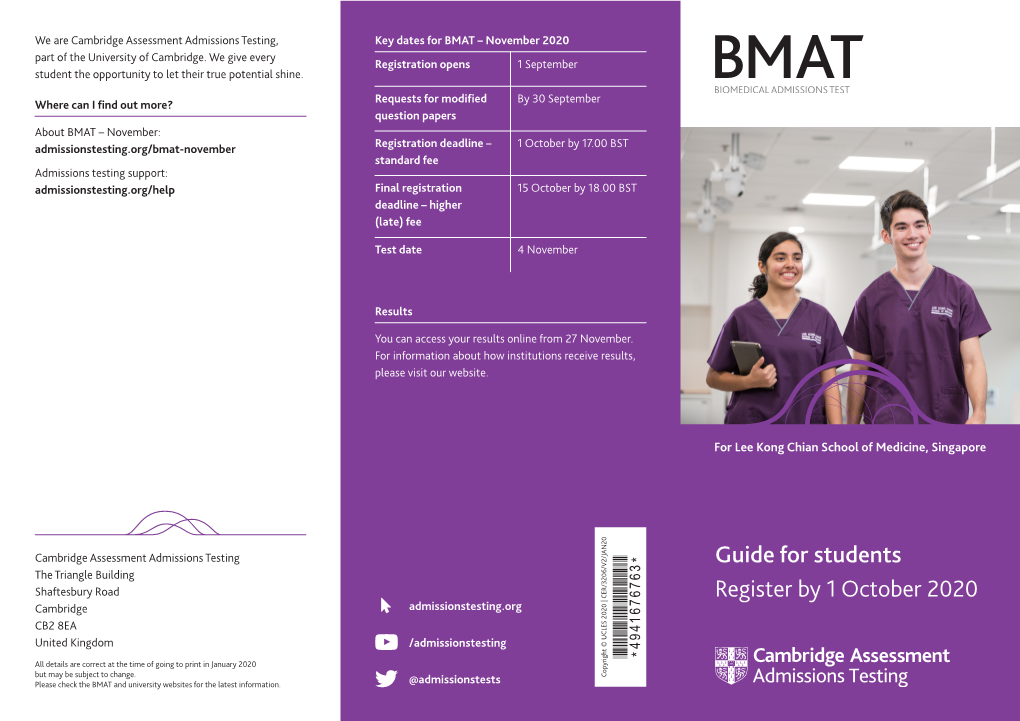 Guide for Students Register by 1 October 2020