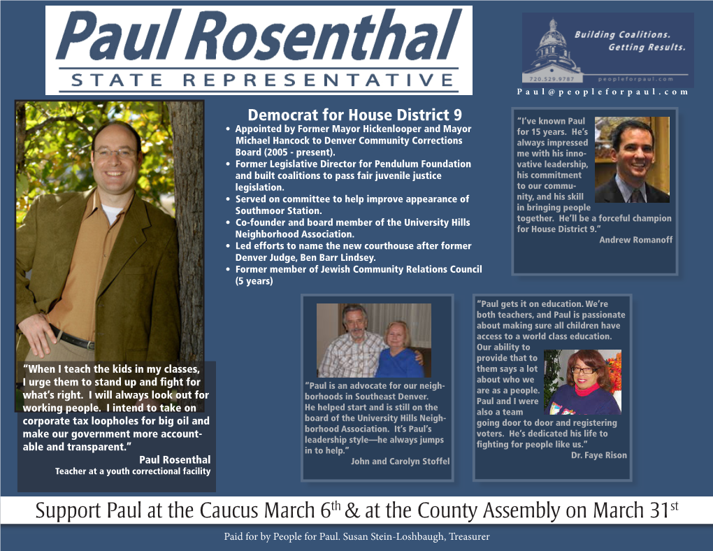 Support Paul at the Caucus March 6Th & at the County Assembly on March