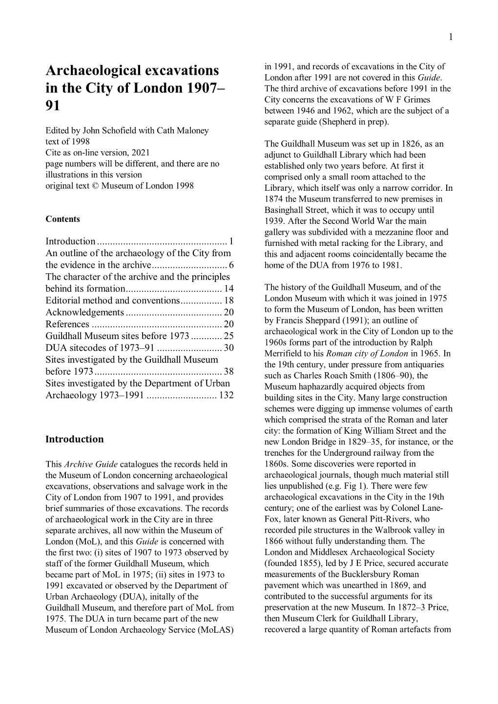 Archaeological Excavations in the City of London 1907