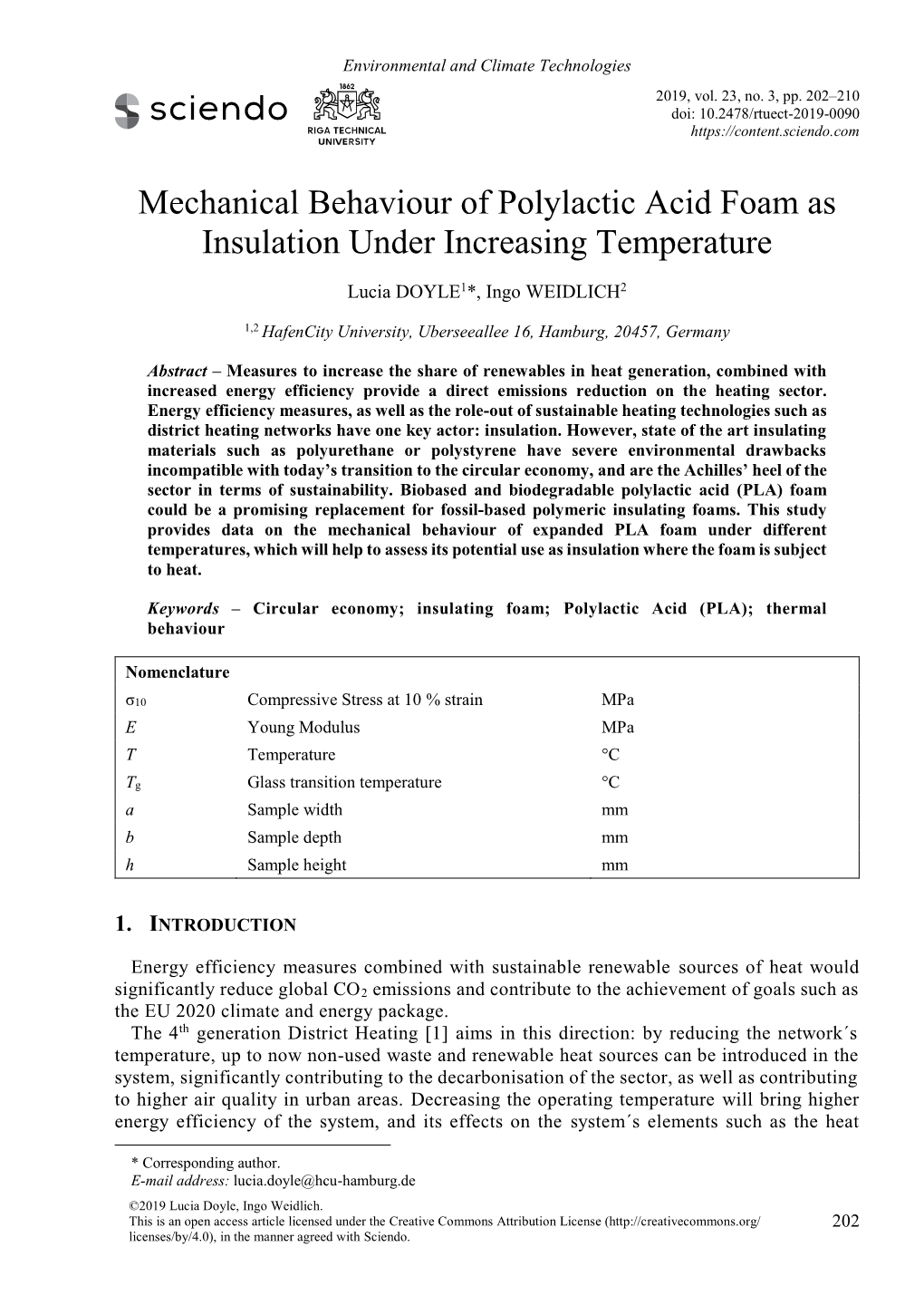 Mechanical Behaviour of Polylactic Acid Foam As Insulation Under Increasing Temperature