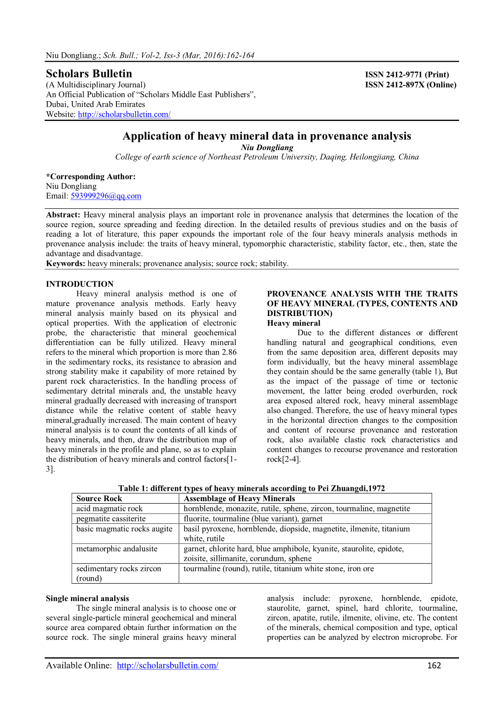 Scholars Bulletin Application of Heavy Mineral Data in Provenance Analysis