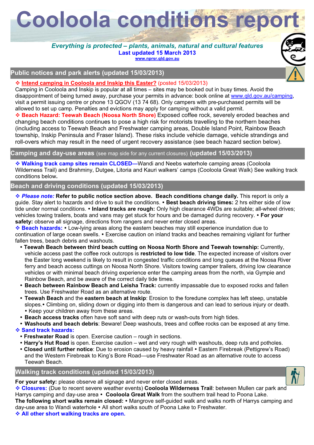 Cooloola Conditions Report