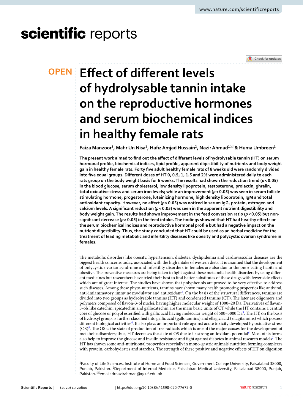 Effect of Different Levels of Hydrolysable Tannin Intake on The