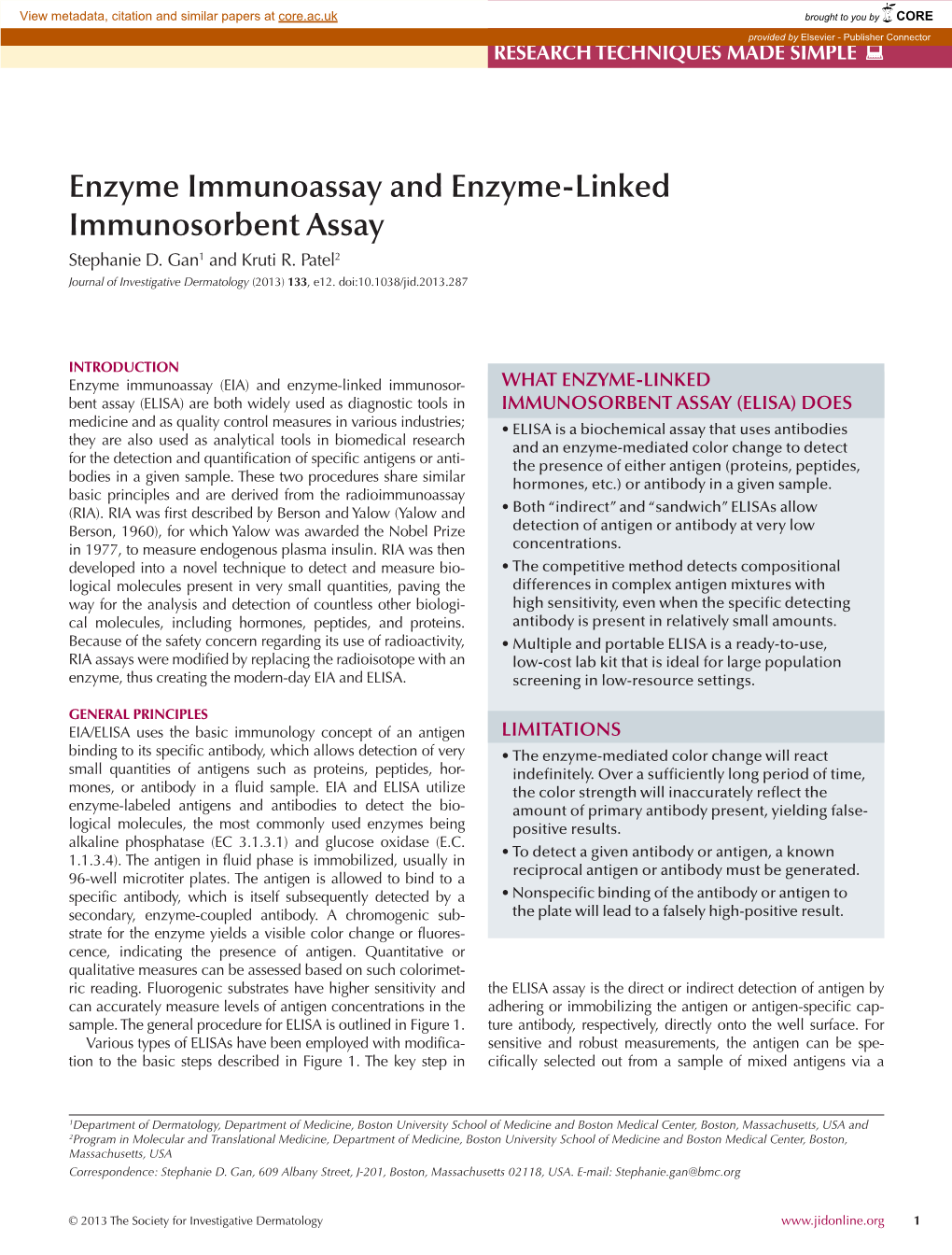 Enzyme Immunoassay and Enzyme-Linked Immunosorbent Assay Stephanie D