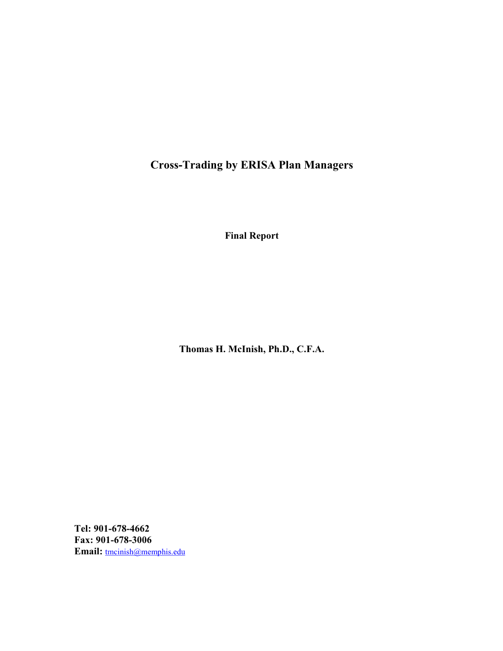 Cross-Trading by ERISA Plan Managers