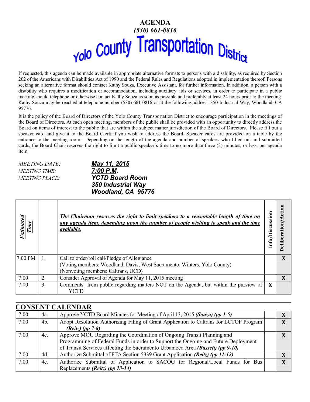 Yolo County Transportation District to Encourage Participation in the Meetings of the Board of Directors