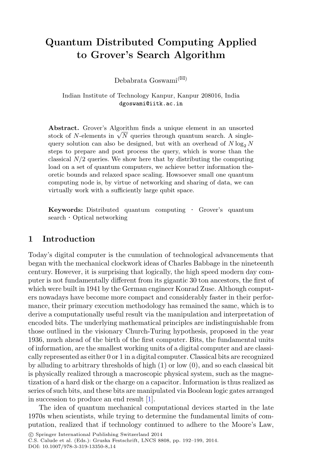 Quantum Distributed Computing Applied to Grover's Search Algorithm