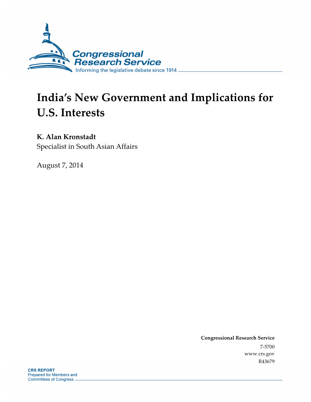 India's New Government and Implications for U.S. Interests