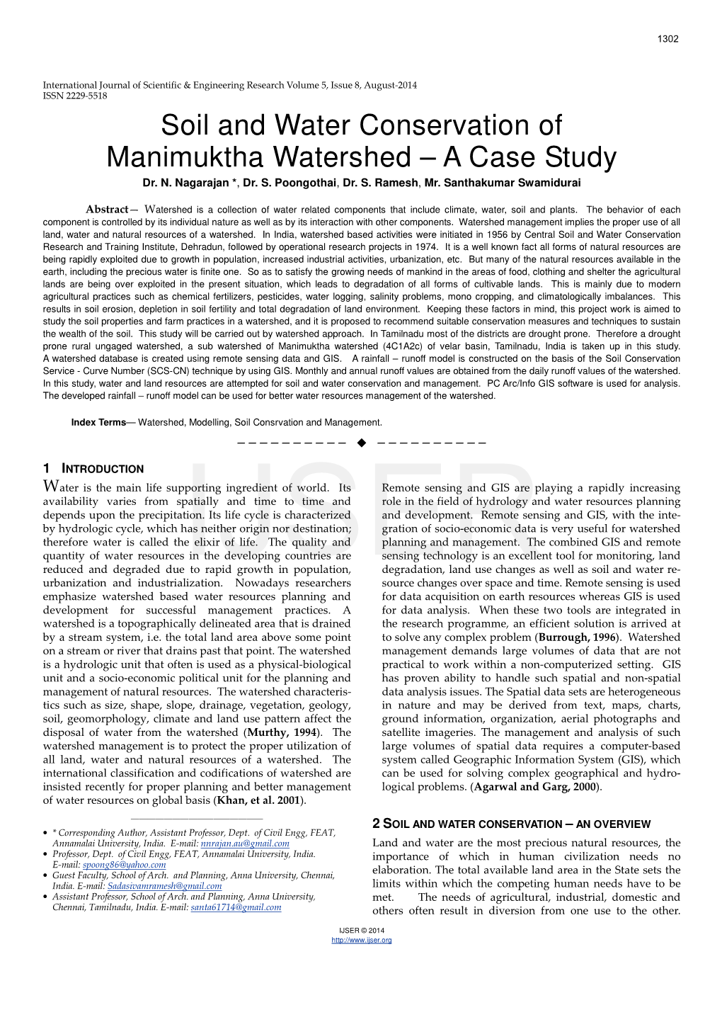 Soil and Water Conservation of Manimuktha Watershed – a Case Study Dr