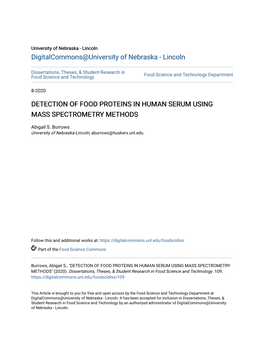 Detection of Food Proteins in Human Serum Using Mass Spectrometry Methods