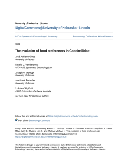 The Evolution of Food Preferences in Coccinellidae