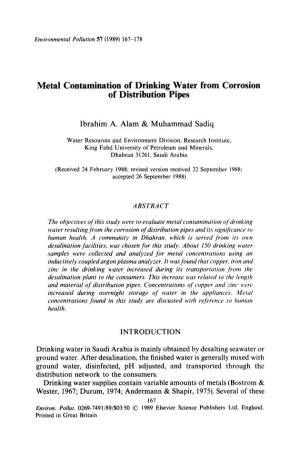 Metal Contamination of Drinking Water from Corrosion of Distribution Pipes